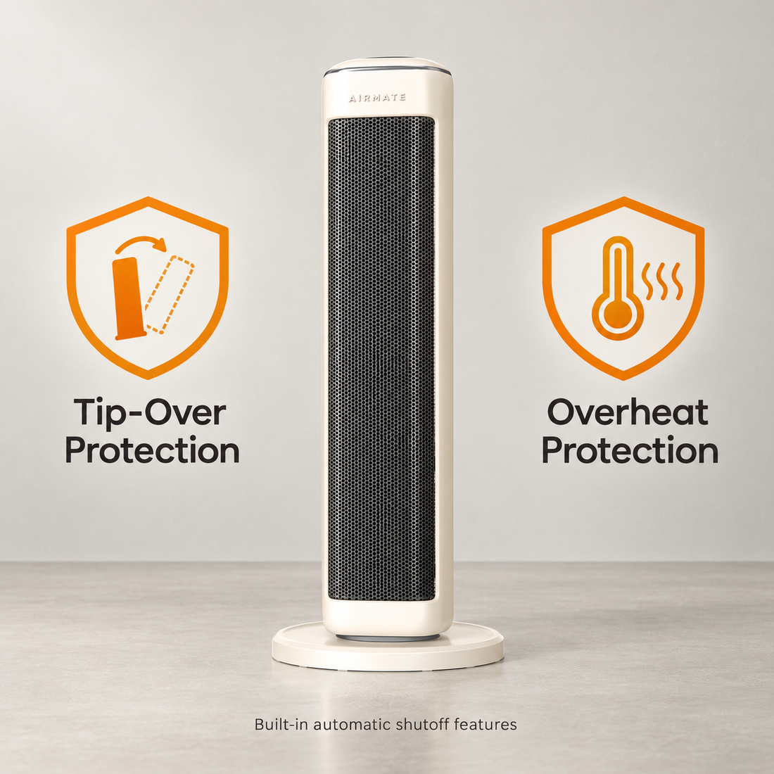 AIRMATE 25" Space Heater for Indoor Use Large Room, Ceramic Tower Electric Heater with Thermostat