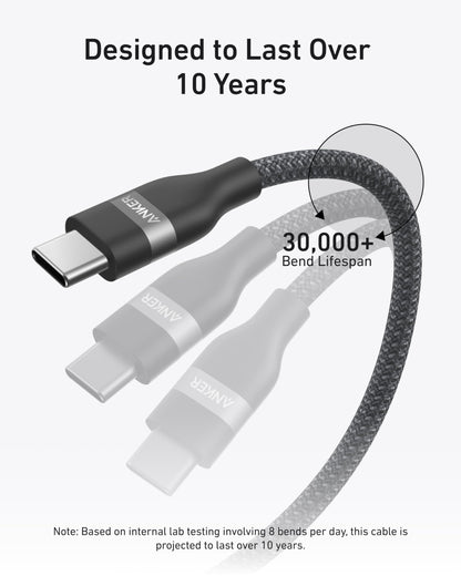 Anker USB-C to USB-C Cable (3 ft / 6 ft, 240W, Upcycled-Braided)
