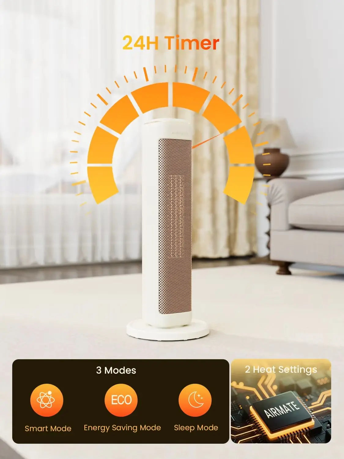 Airmate 2000W Ceramic Tower Space Heater – 230V EU | HP20242R