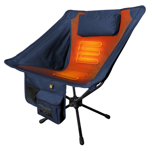 “The Beck Chair lightweight heated camp chair folded for travel”