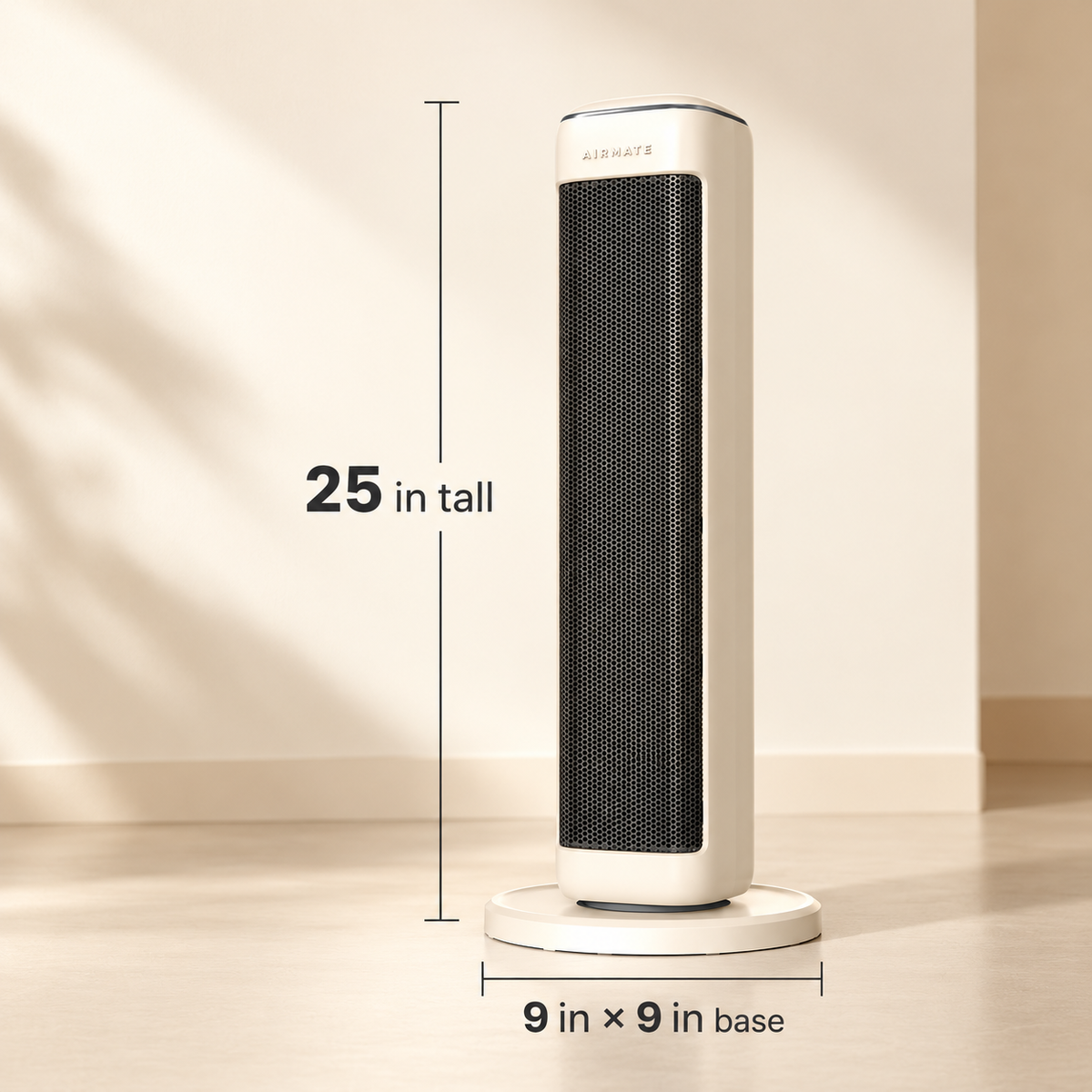 AIRMATE 25" Space Heater for Indoor Use Large Room, Ceramic Tower Electric Heater with Thermostat